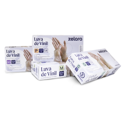 Zelara® - Luva de Vinil para procedimentos sem pó - Zelara
